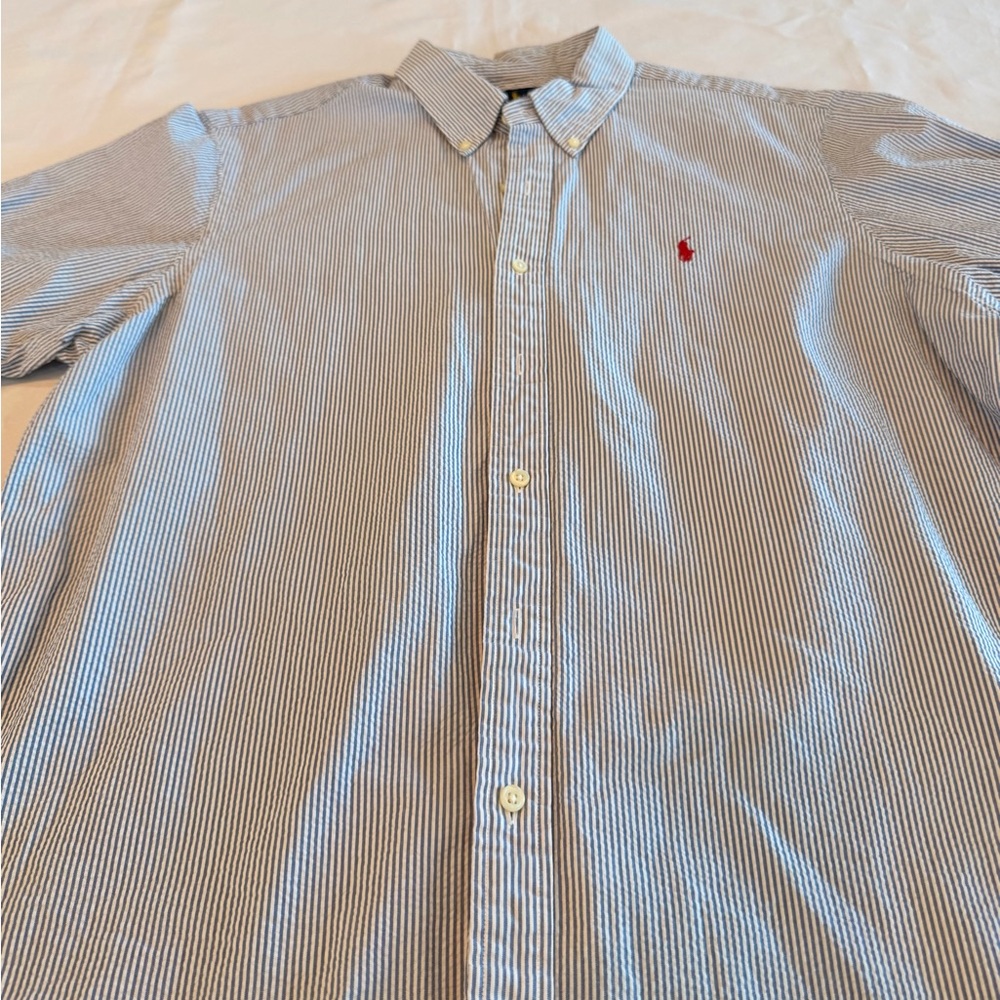Ralph Lauren Blue Striped Button Down Short Sleeve Shirt Sz XL RN41381 - Picture 2 of 7